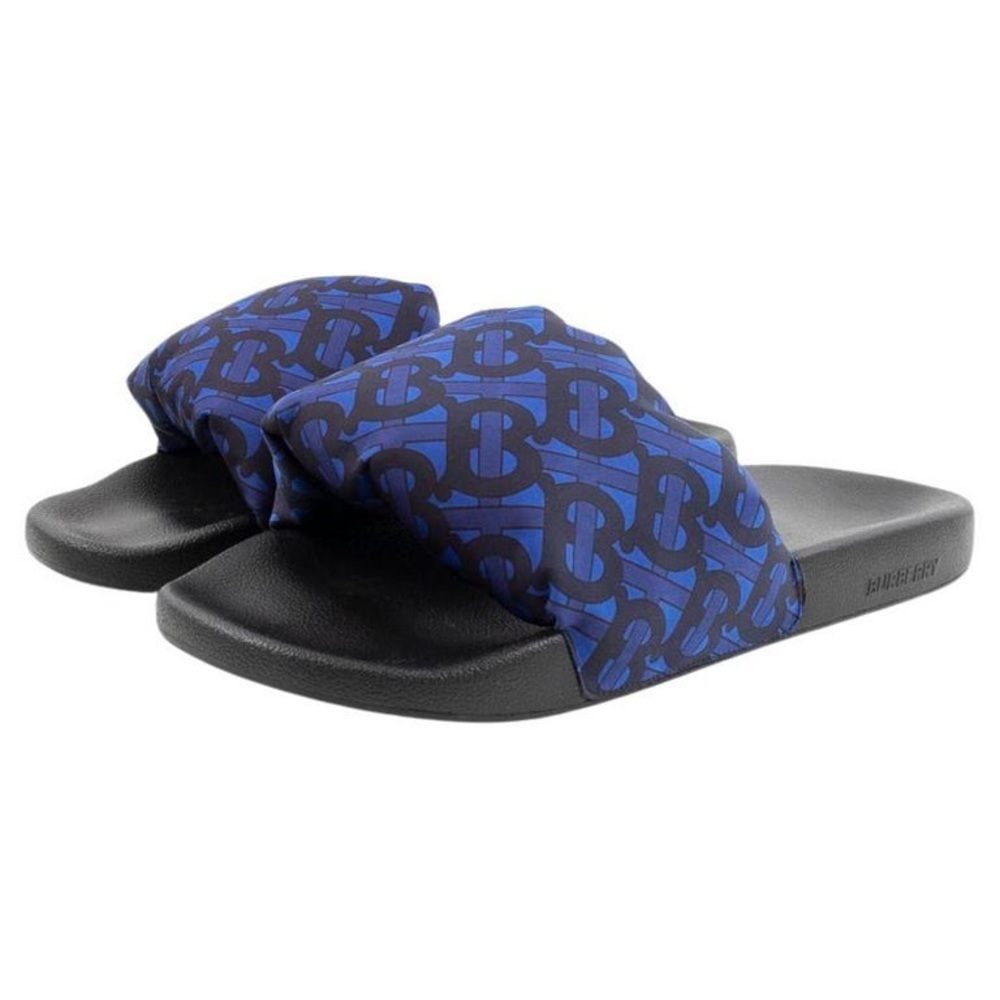 Burberry Furley Puff Slides Size 9 New Deep Royal Blue Pattern